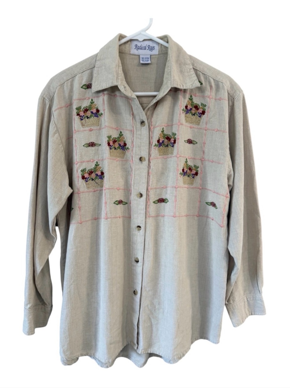 Vintage Radical Rags Floral Embroidered Button Up Size Large | Cottagecore Boho